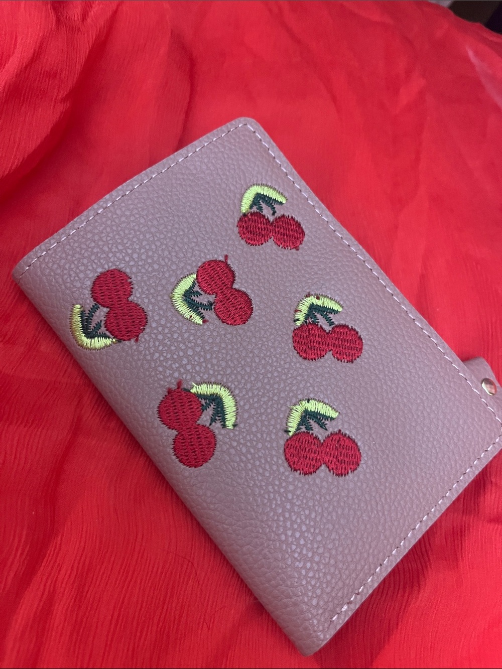 Cherry Embroidered Taupe Wallet - Women Bags Wallets Cute 95